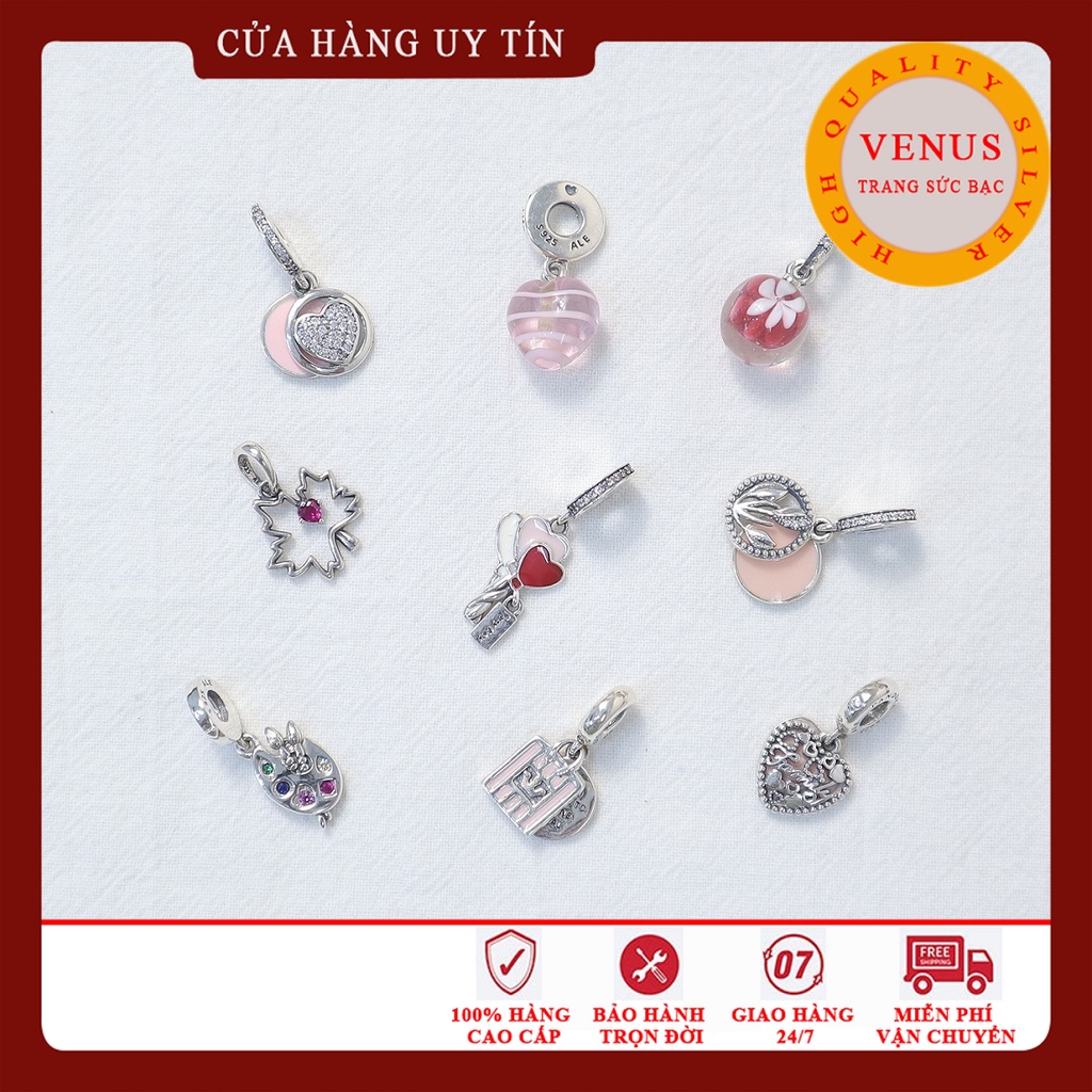 [Charm bạc 925 cao cấp] Bộ sưu tập charm treo màu hồng- Mã sản phẩm VENUST7