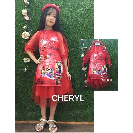 Áo dài gấm đỏ siêu đẹp cho bé