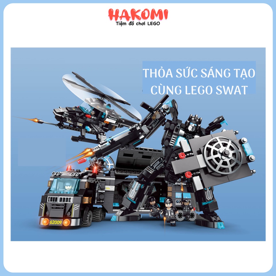 [820 Chi Tiết] Đồ Chơi Lego Robot Quân Đội, Máy Bay Trực Thăng Chiến Đấu, Mô Hình Biệt Đội Swat