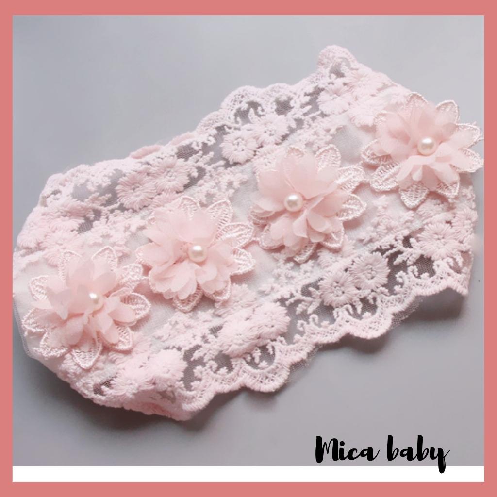 Băng đô turban cho bé vải ren mềm đính hoa xinh xắn đáng yêu BD72 Mica baby