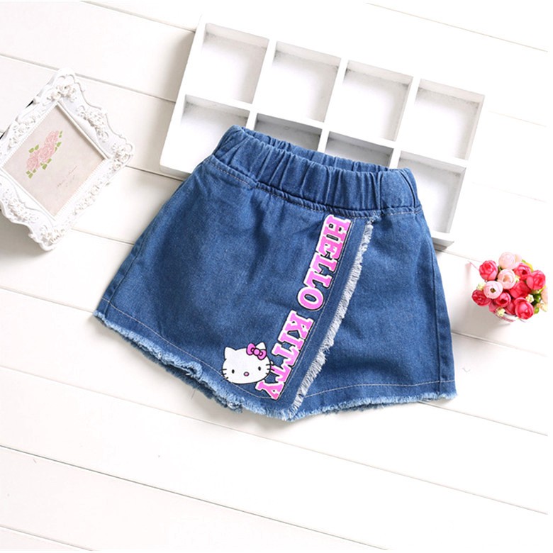 Quần Short Jean Giả Váy Thời Trang Xinh Xắn Cho Bé Gái 3-9 Tuổi