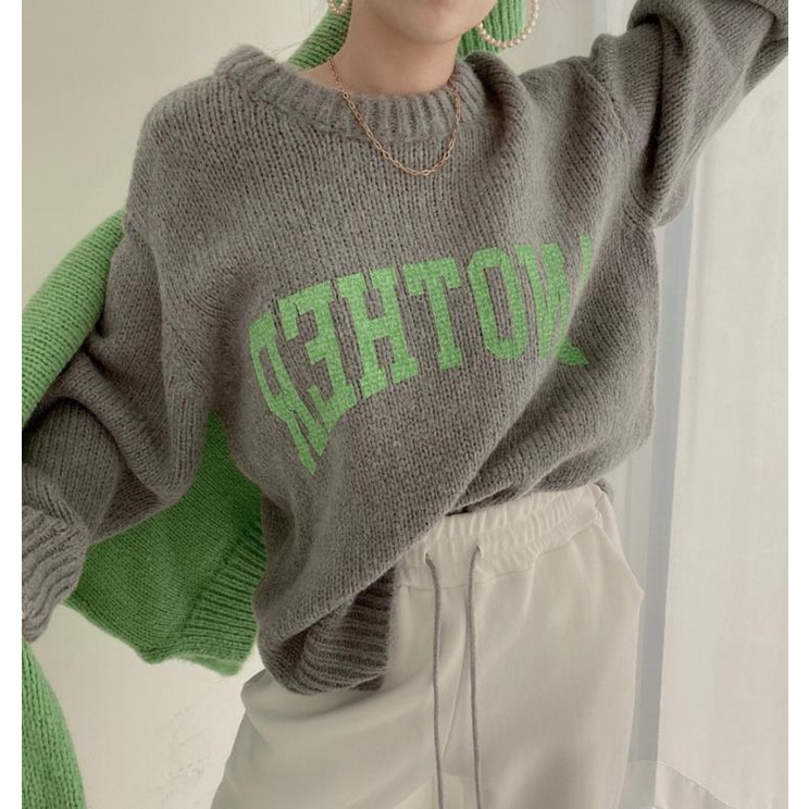 Áo sweater dệt kim cổ tròn tay dài màu sắc ngọt ngào phong cách Hàn Quốc