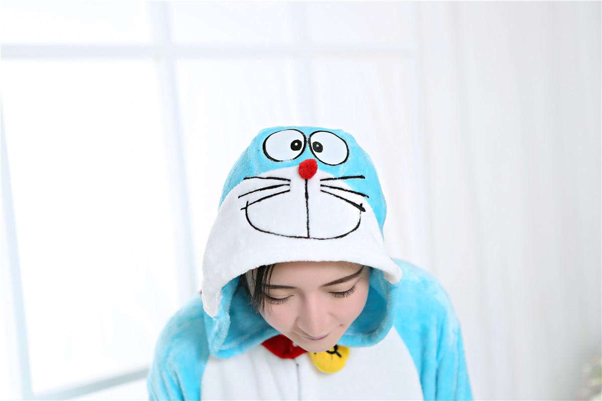 Bộ Đồ Ngủ Liền Thân Vải Nỉ Hình Mèo Máy Doraemon Đáng Yêu Cho Nữ