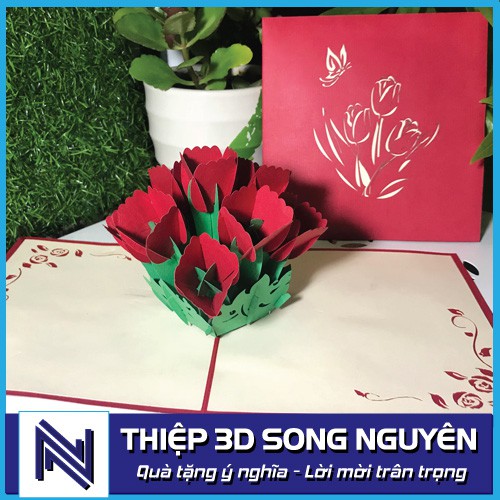 Thiệp 3D Lọ Hoa, Song Nguyên - Quà tặng ý nghĩa bày tỏ tình cảm, tri ân, cảm ơn, lưu giữ kỷ niệm