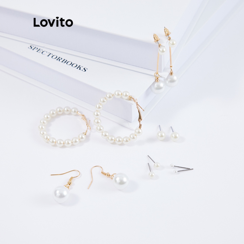 Lovito Ngọc trai thông thường Khuyên tai kim loại L26LD107 (Vàng)