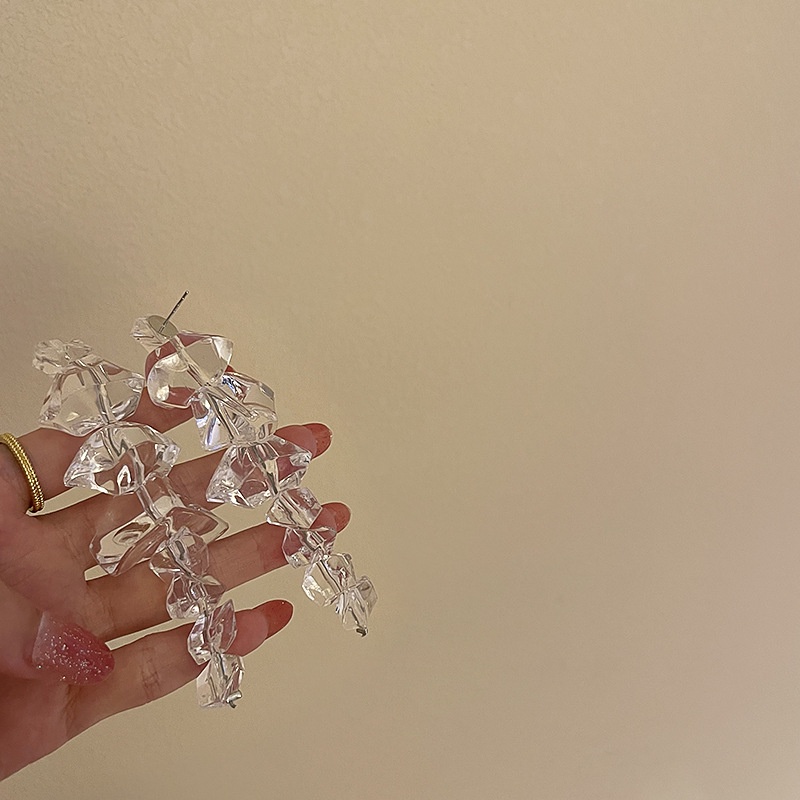 Bông Tai Dài Hình Khối Đá Acrylic Không Đối Xứng Phong Cách Âu Mỹ Cổ Điển Mới