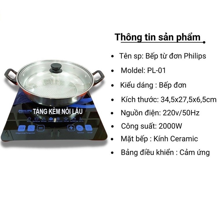 Bếp Từ Đơn Philip Bếp Từ Ăn Lẩu Cảm Ứng Tặng Kèm Nồi Lẩu Đa Chức Năng Bảo Hành 6 Tháng Lỗi 1 Đổi 1