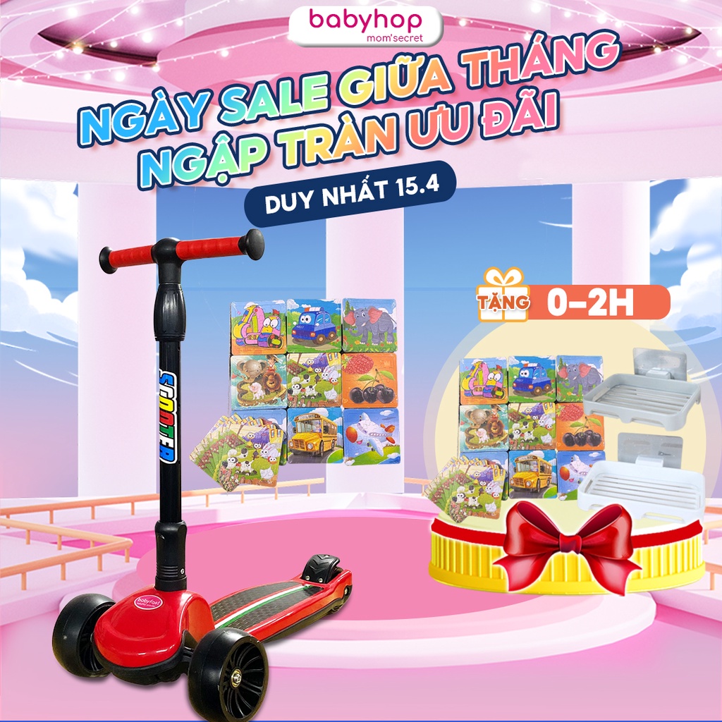 Xe scooter cho bé Babyfast Babyhop kèm miếng ghép hình 12 mảnh ghép áp dụng bé từ 2 tuổi bánh phát sáng vĩnh cửu