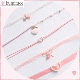 Vòng Cổ Choker Hình Trái Tim Màu Hồng Phong Cách Hàn Quốc