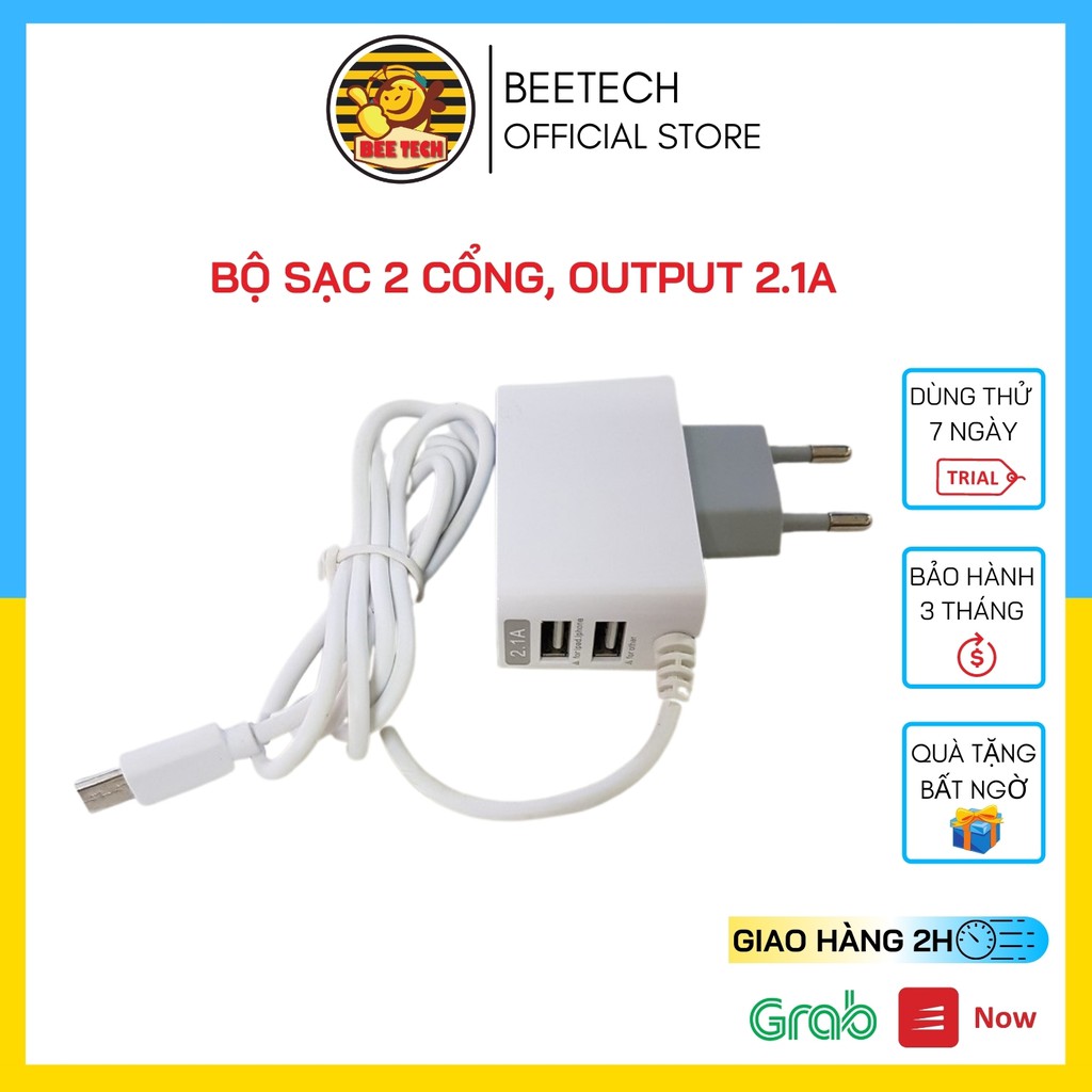 Bộ Sạc 2 cổng Samsung 2A, Sạc nhanh cho nhiều thiết bị cùng lúc - Beetech