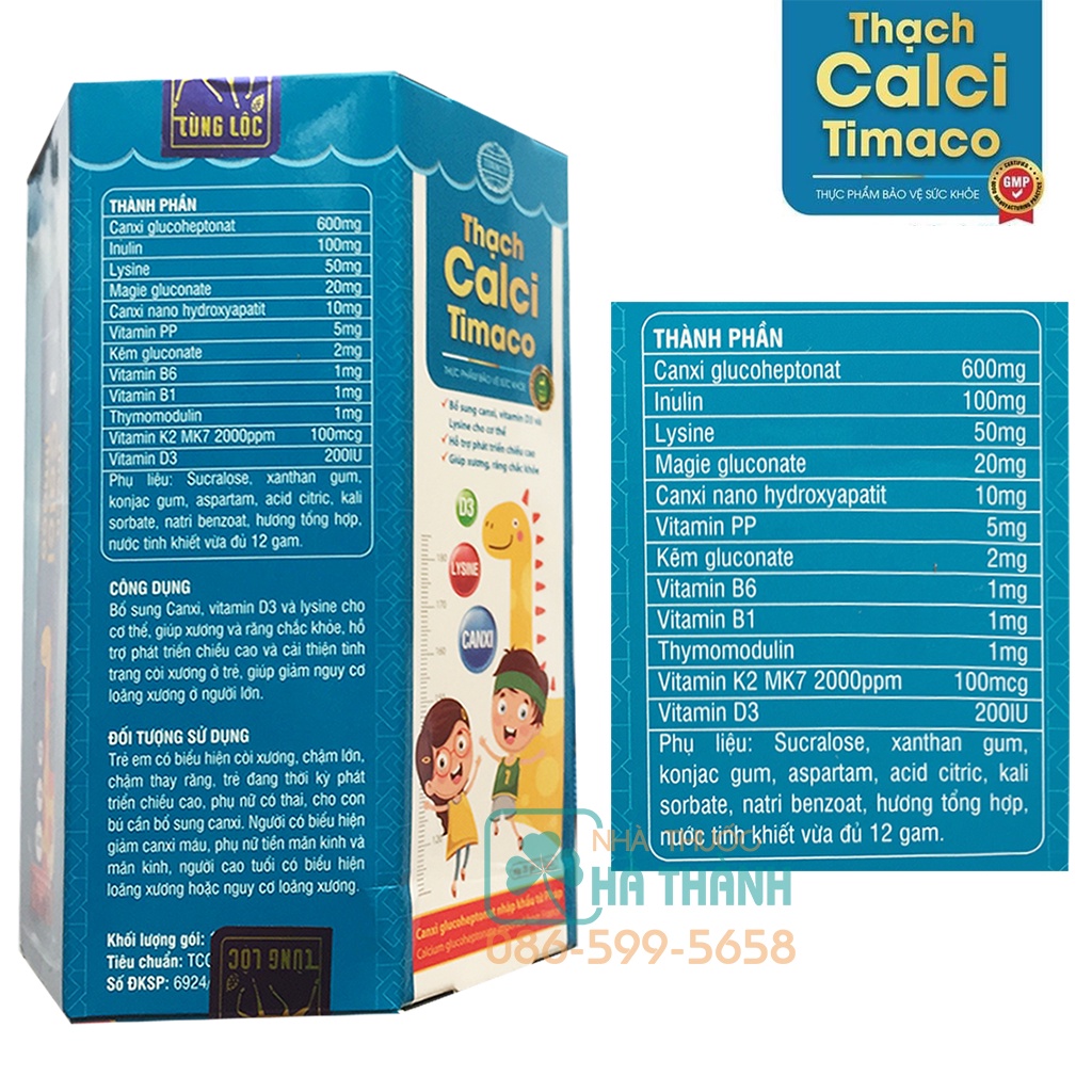 Thạch calci - Bổ sung canxi, vitamin D3 hỗ trợ trẻ phát triển chiều cao, giúp xương chắc khỏe - Hộp 20 gói