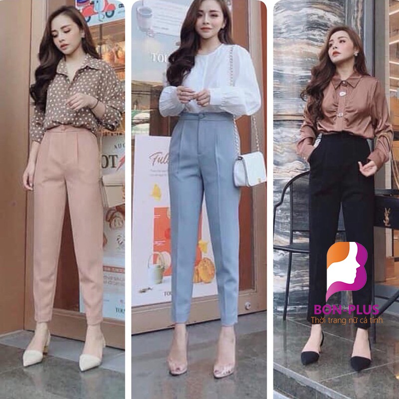 Quần tây nữ lưng cao khuy bọc vải [VIDEO THẬT] màu Đen - Trắng - Chất vải tuyết mưa loại I - phù hợp đi làm - đi chơi | BigBuy360 - bigbuy360.vn