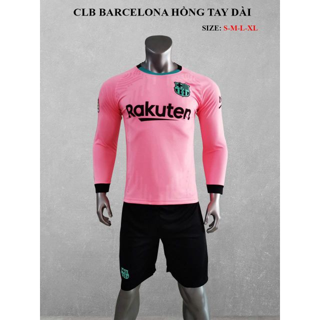 Bộ quần áo bóng đá CLB BARCELONA Tay Dài màu HỒNG đồ đá banh mới 2020-2021