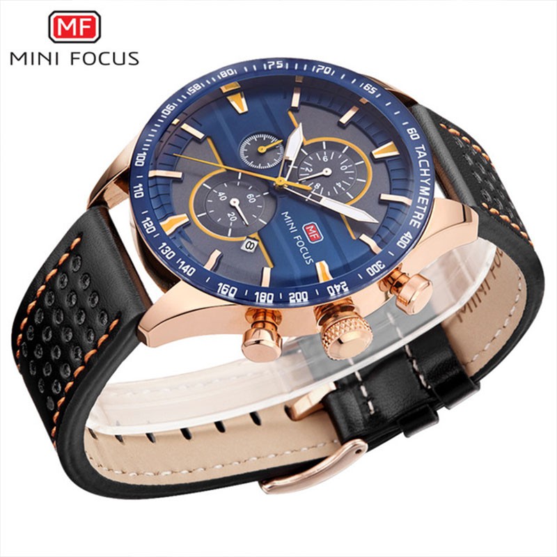 Mini FOCUS Đồng Hồ Đeo Tay Thể Thao Chống Thấm Nước Đa Năng Dây Da Thật Cá Tính Cho Nam