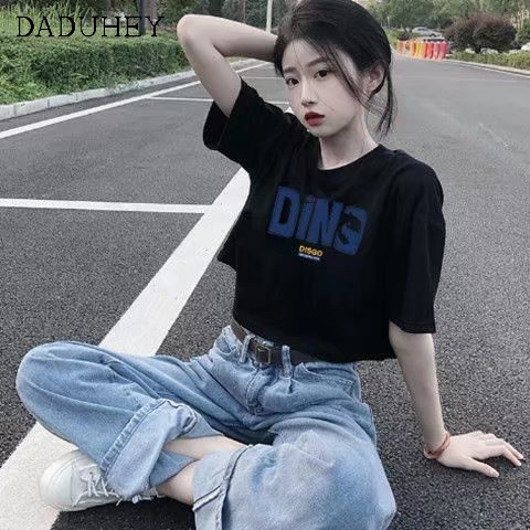 Áo thun nữ Daduhey dáng rộng mỏng tay ngắn in chữ phong cách Hàn Quốc thời trang mùa hè 2022