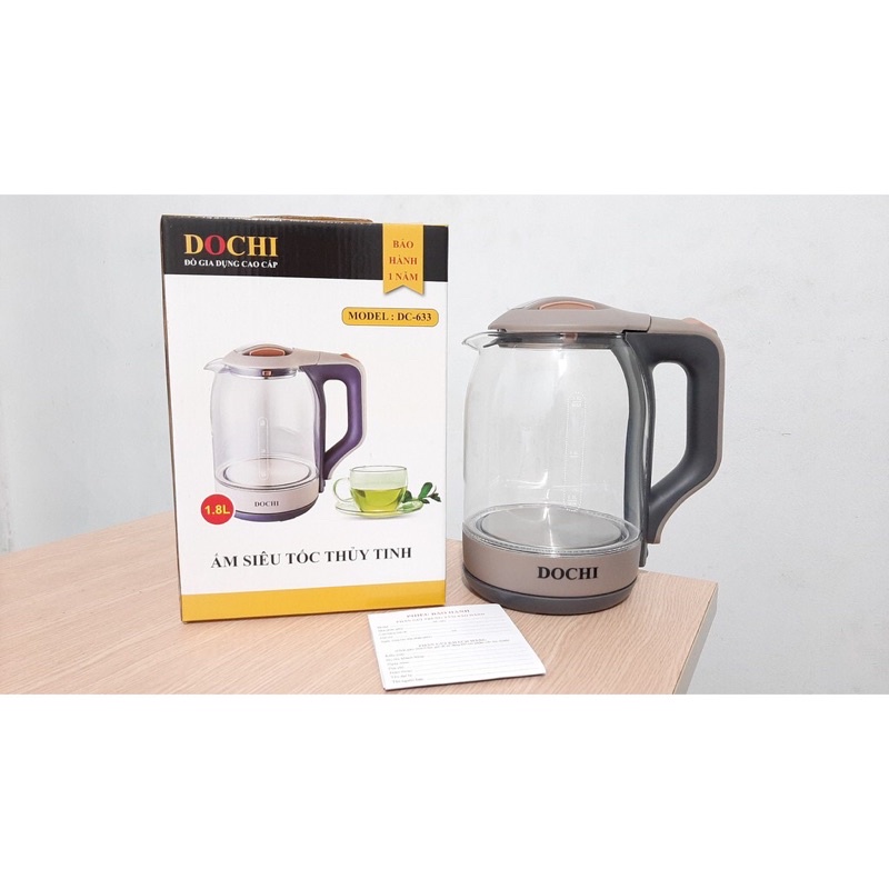 Ấm thuỷ tinh siêu tốc đun nước DOCHI DC-633 1,8Lit có đèn led lơ ren tự động ngắt sang trọng an toàn nhanh