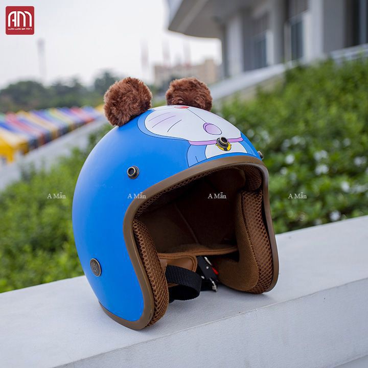 Mũ Bảo Hiểm 3/4 đầu hình thú Doremon - Pikachu - Gấu xinh có tai - bảo hành 12 tháng