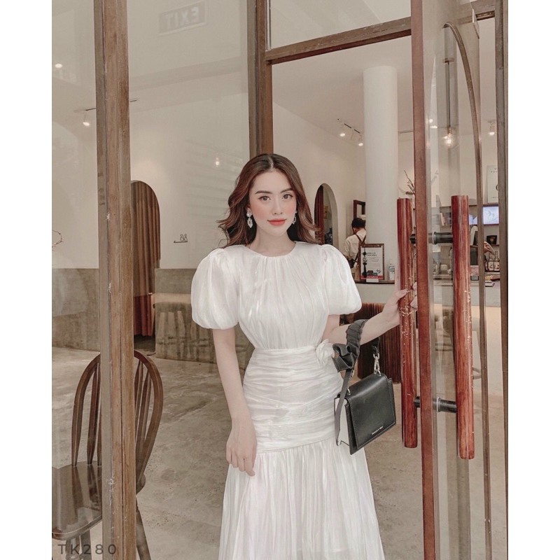 Đầm dự tiệc bóng kiếng tay bồng nhún eo / Đầm dự tiệc hàng thiết kế | BigBuy360 - bigbuy360.vn