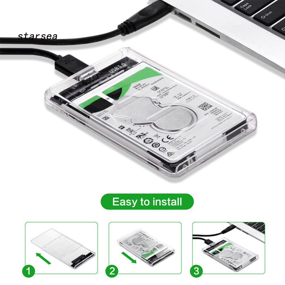 STSE_Transparent 2.5 Inch SATA to USB3.0 Mobile HDD SSD Case Box External Enclosure