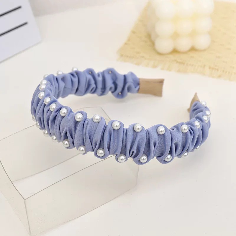 Bờm Tóc Cài Tóc Vải Nhún Ngọc Trai Nhân Tạo Phong Cách Hàn Quốc Trẻ Trung Sang Trọng
