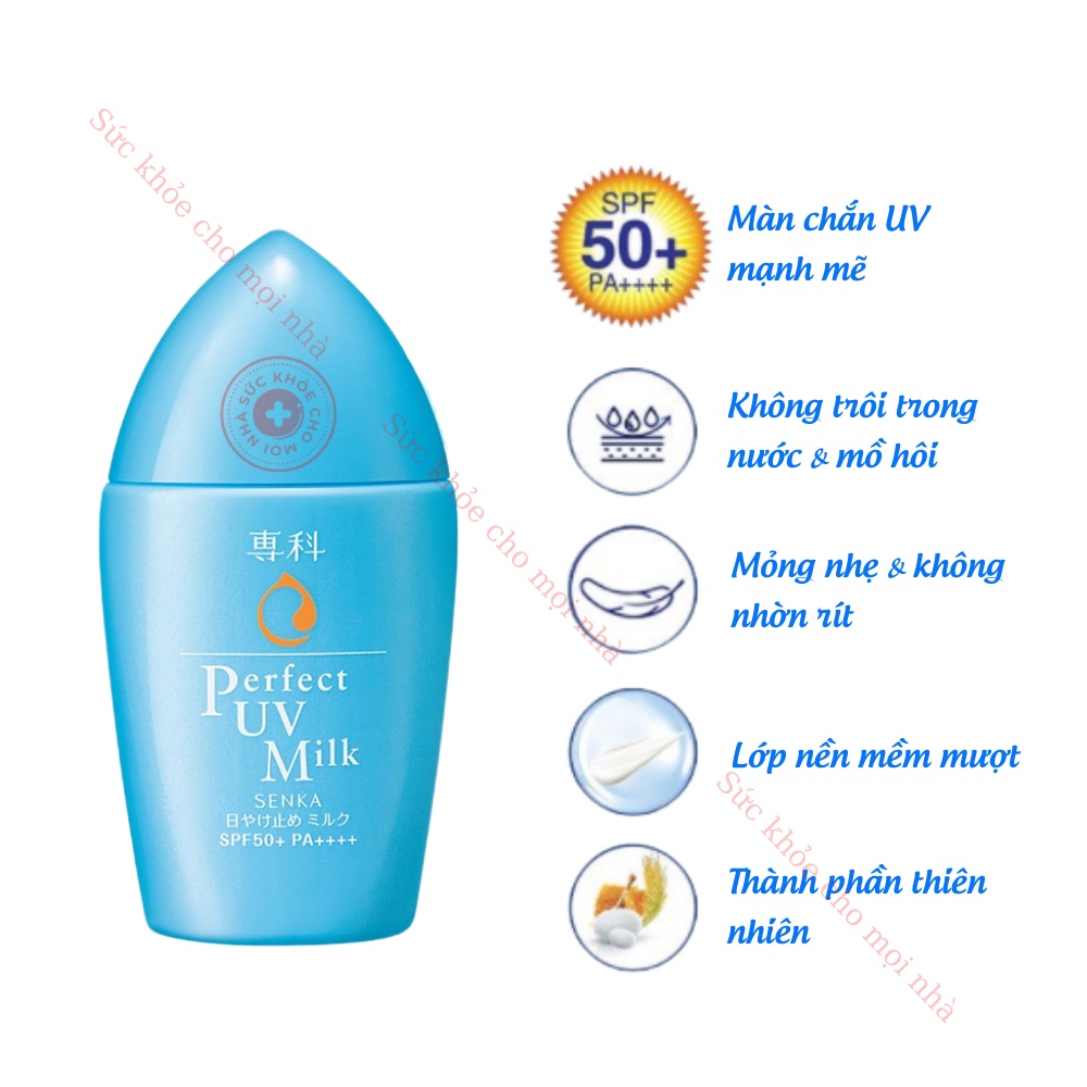Senka Perfect UV Milk N. Sữa chống nắng dưỡng ẩm ngăn tia UV chống thấm nước và mồ hôi SPF 50+ PA++++ 40ml.01598
