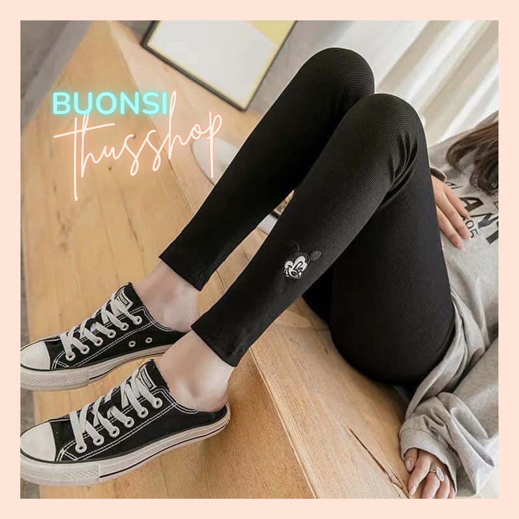 Quần Legging Len Tăm Dày Dặn Giữ Nhiệt Thun Ôm cưc ấm thêu chuột cute