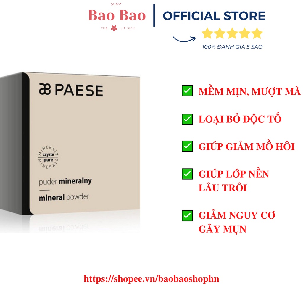 Phấn Phủ Bột PAESE Mineral Powder 15g, Giúp Tăng Cường Độ Che Phủ Tốt Và Trang Điểm Lâu Dài