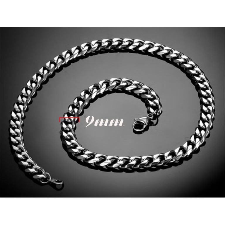 dây chuyền nam inox cao cấp kiểu lặc đôi 9mm màu trắng sáng đẹp, không đen, không gỉ, chuẩn thời trang