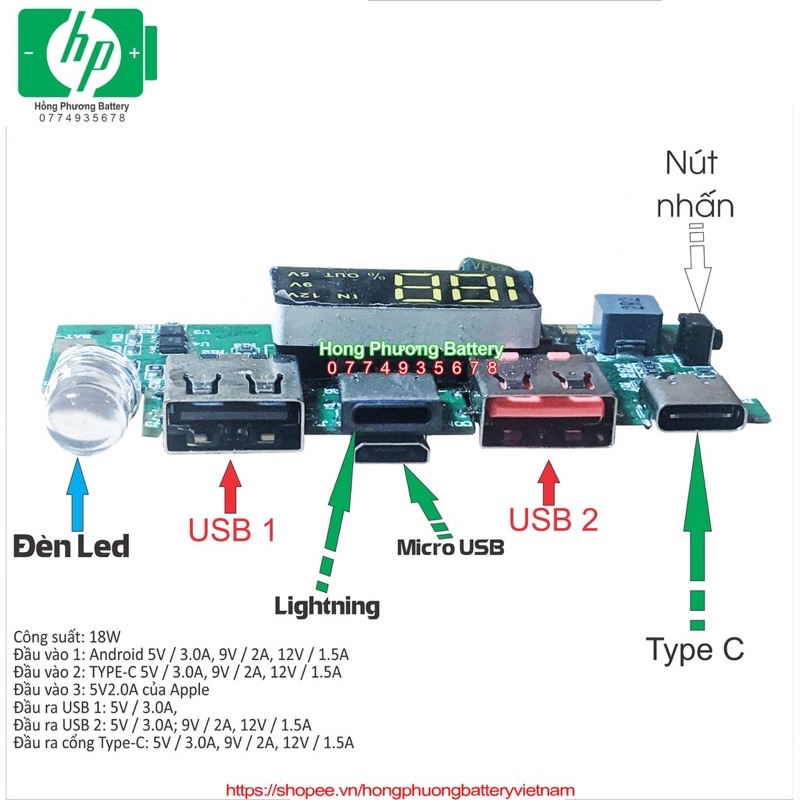 Combo Box dự phòng kèm mạch QC 3.0  đóng 8cell/18650 (chọn màu)