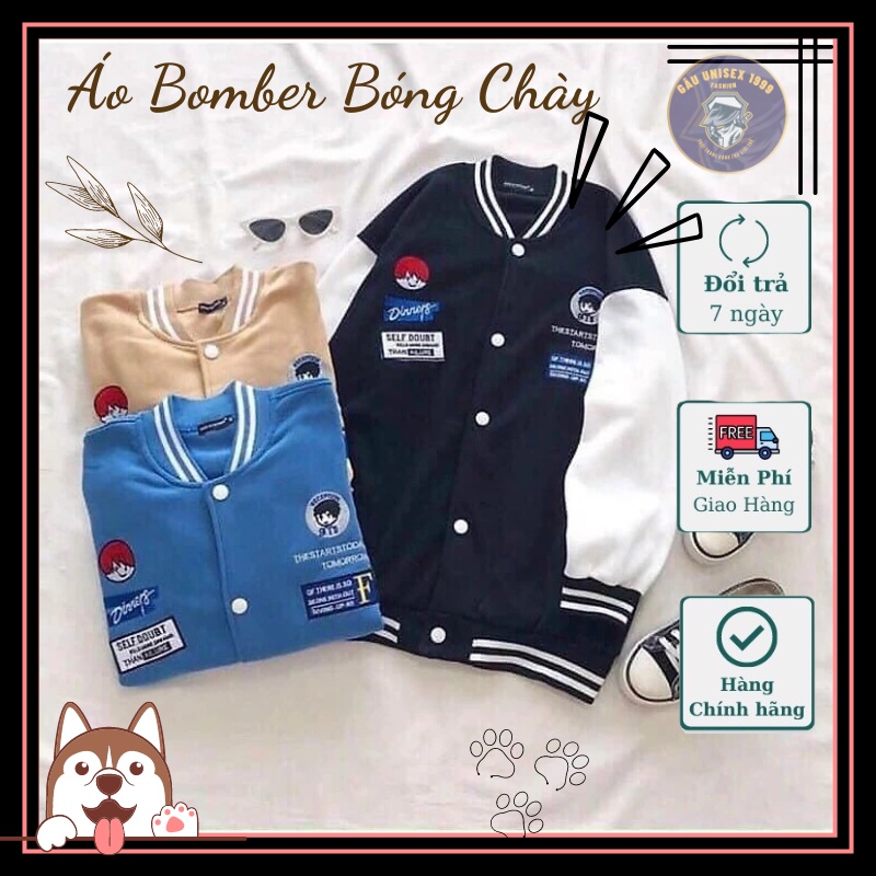 Áo Khoác Bomber Bóng Chày Thêu Hình Cậu Bé