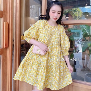 Váy babydoll tay phồng hoa nhí chất thô mềm đuôi cá
