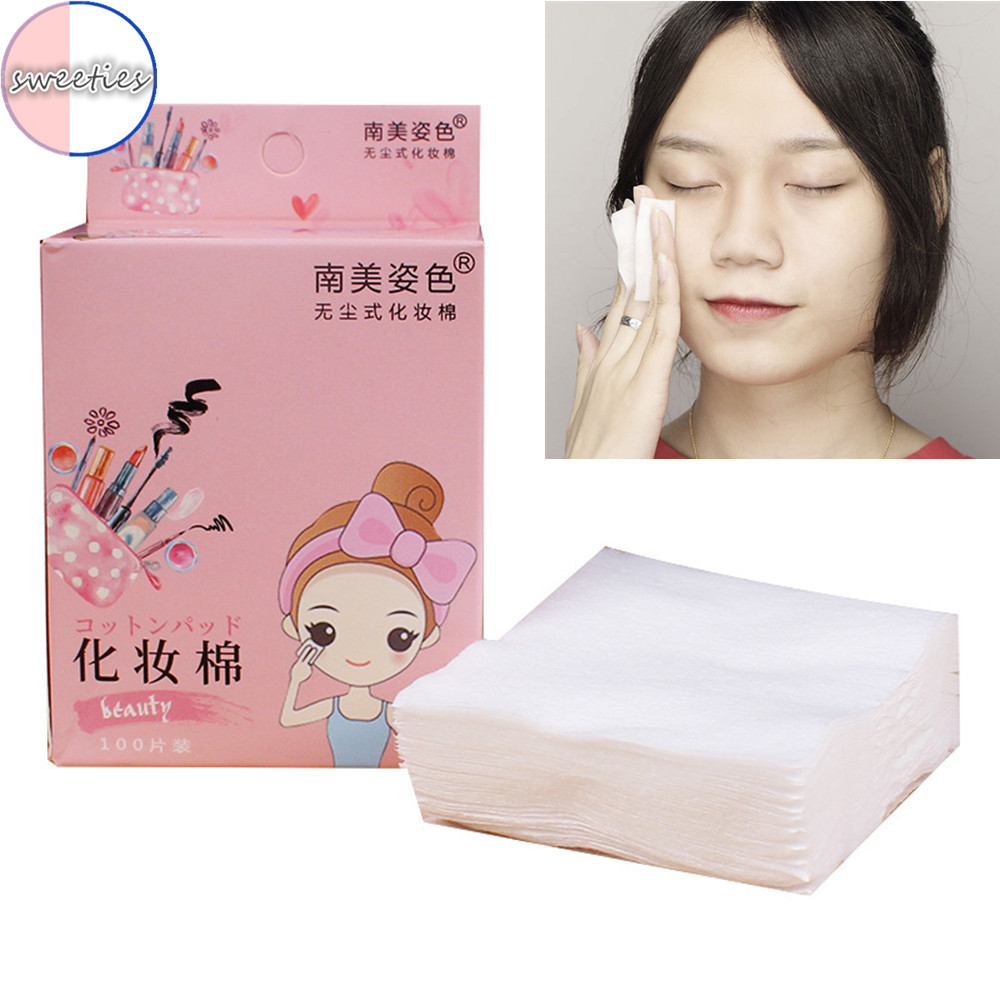 [Hàng mới về] Hộp 100 bông tẩy trang cotton dùng một lần vệ sinh mặt tiện lợi cho nữ