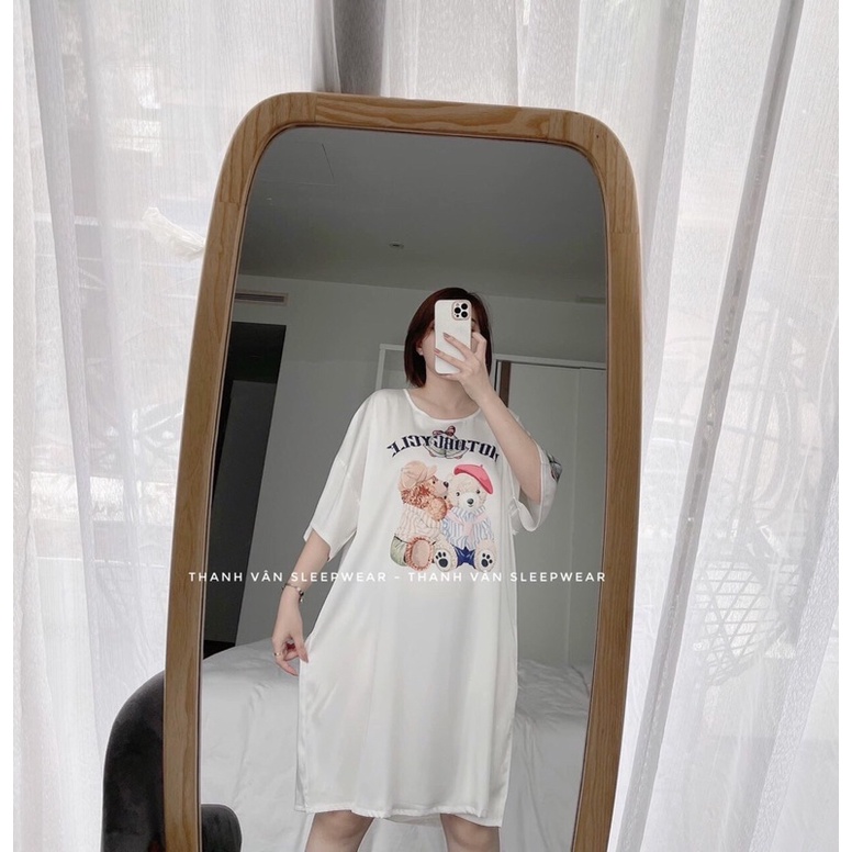 Bộ Đồ Pịama - váy lụa satin cổ tròn [Hàng Đẹp, Lụa Mát Mịn]  Không Nhăn, Không Bai Giãn, Không Phải màu | BigBuy360 - bigbuy360.vn