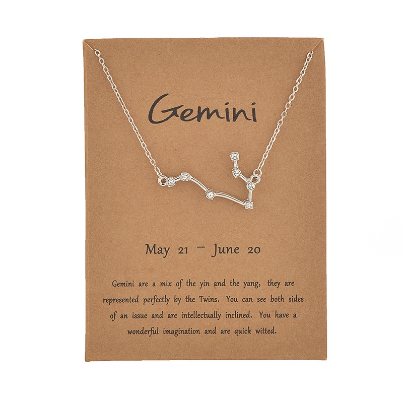 Zodiac Constellation Diamond-Set Alloy Color Preservation Pendant Necklace