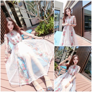 Váy hoạ tiết hoa thêu 🌸 thay maxi đi biển quá đẹp, đi dạo phố càng xinh 🍀