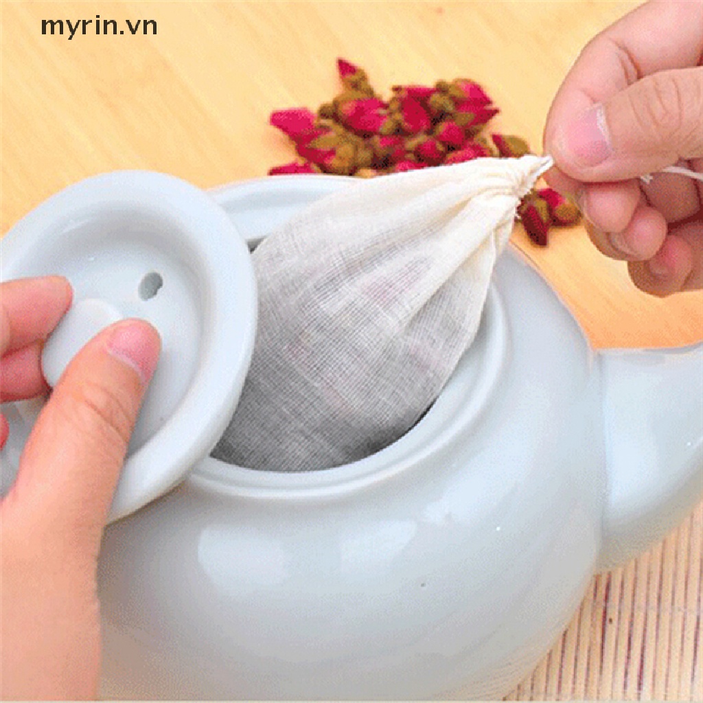 Set 10 Túi Lọc Trà Dây Rút 8x10cm Bằng Cotton Tái Sử Dụng Tiện Lợi
