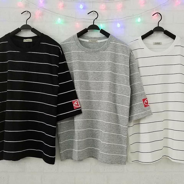 Áo thun tay lỡ form rộng kẻ sọc ngang Unisex
