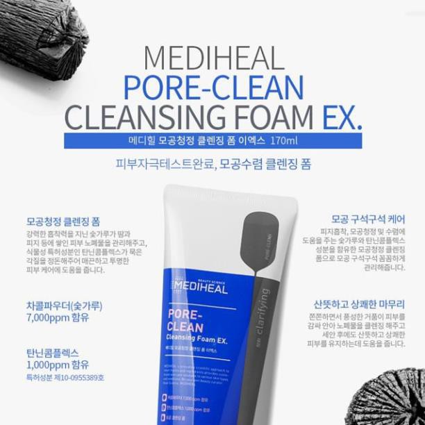 Sữa Rửa Mặt Than Hoạt Tính Làm Sạch Sâu Lỗ Chân Lông Mediheal Pore Clean CLeansing Foam Ex