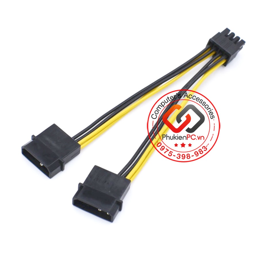 Cáp chuyển đổi nguồn 2 Molex ATA 4pin sang 8PIN CPU cấp nguồn cho Main 8PIN CPU, DUAL 8PIN CPU