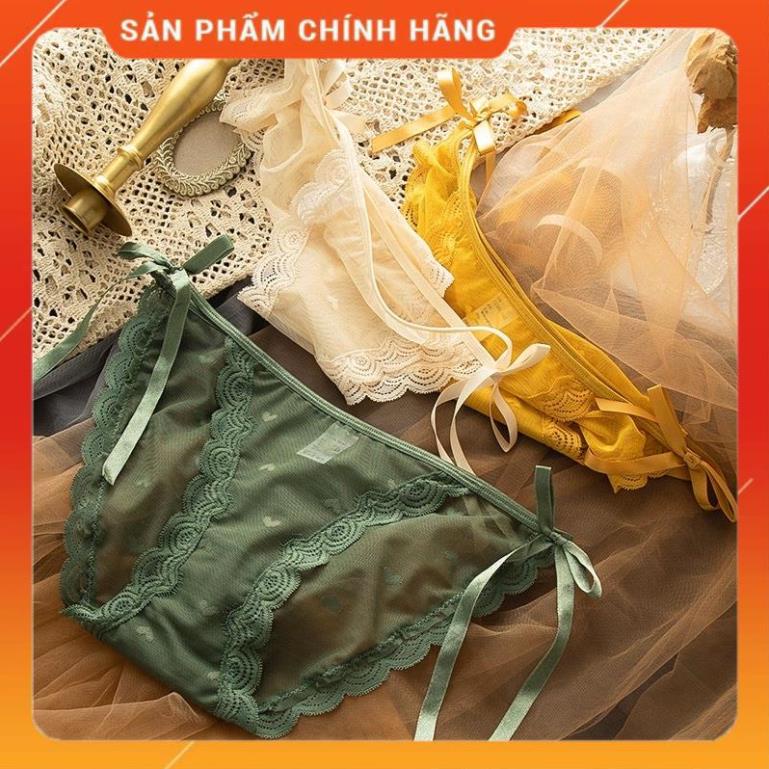 Quần Lót Nữ ❤️ Quần Lót Ren Họa Tiết Tim Thắt Nơ Hông Sexy Điệu Đà mẫu 039