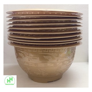 10 Chậu Nhựa Trồng Hoa Cây Cảnh Đức Minh Trống Đồng 48 - Đức Minh T48 Màu Vàng