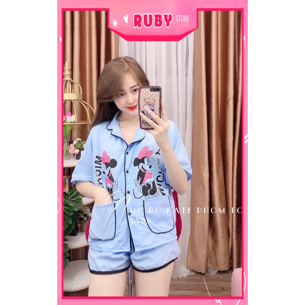 Đồ bộ phom to cho nữ mặc nhà chất kate mềm mịn mát in hình chuột hoạt hình dễ thương Đồ bộ 60kg LV05
