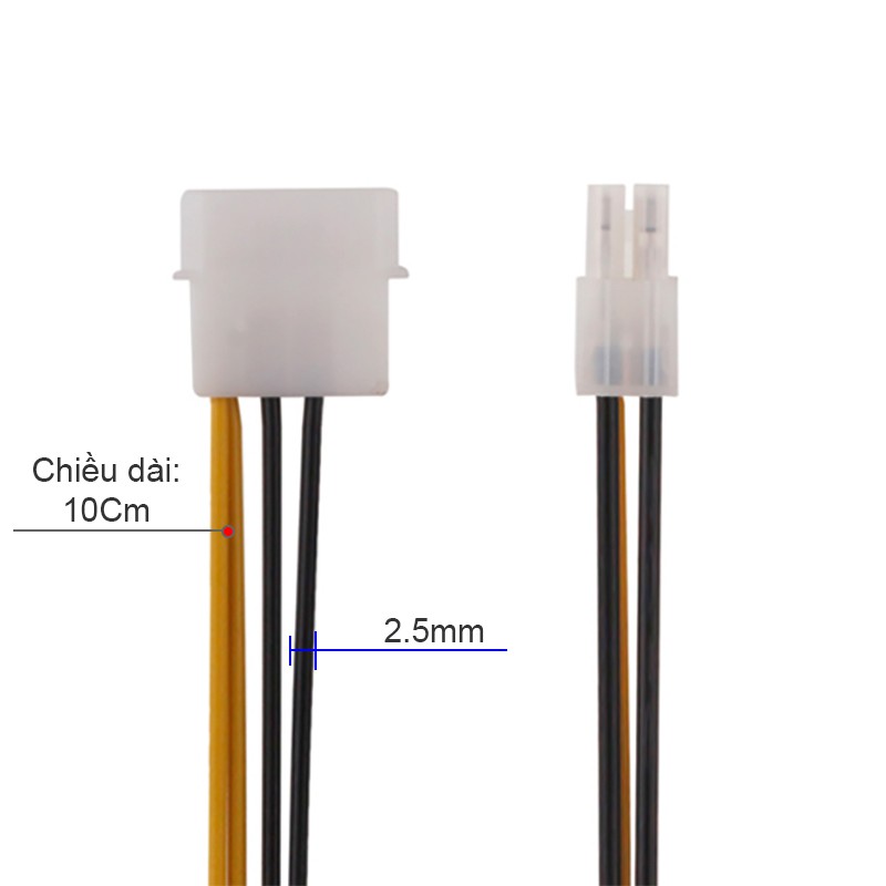 Dây cáp đổi nguồn Molex IDE 4PIN sang 4PIN CPU ATX - Dây nguồn 4PIN ATX Male ra 4PIN IDE Molex 4PIN 10Cm