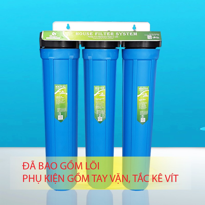Bộ lọc nước sinh hoạt 3 cấp 20in (3 ly xanh)<< Sản phẩm đã bao gồm lõi và phụ kiện>>