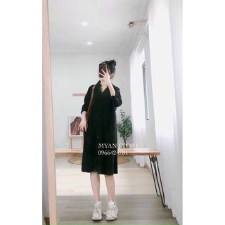 Đầm sơmi nữ chất đũi dáng suông có túi