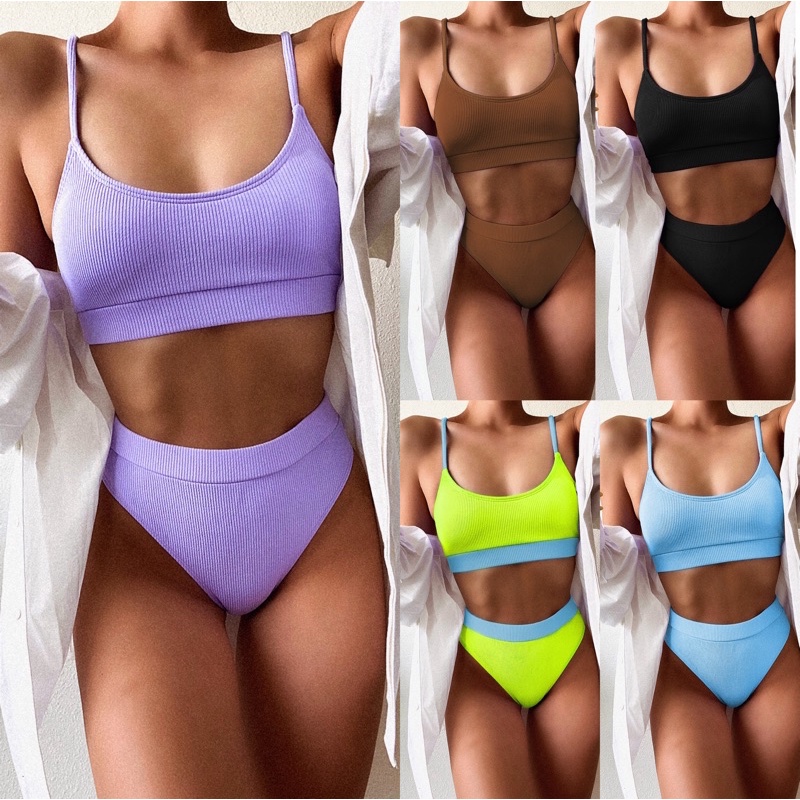 BIKINI CẠP CAO CÓ MÚT NÂNG NGỰC CHẤT THUN TĂM 2M0072