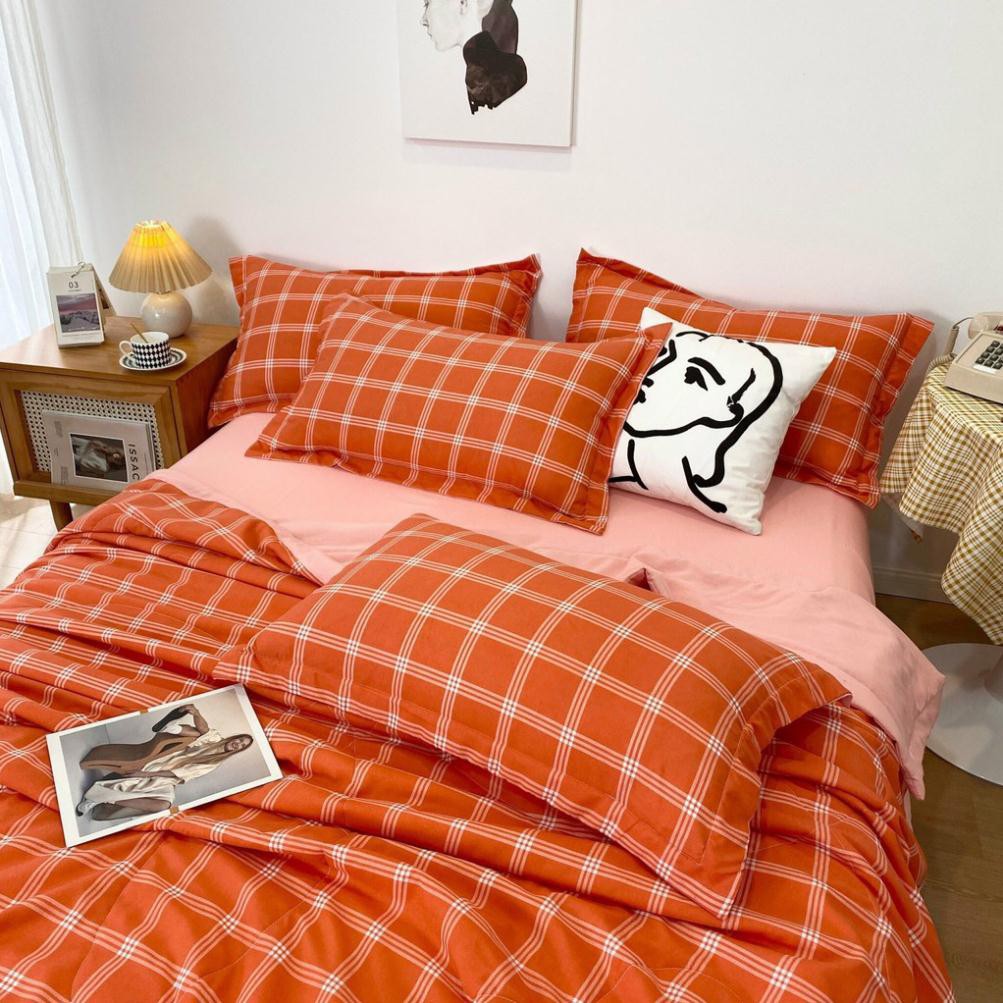 Bộ chăn ga gối đũi kẻ chăn trần hàng nhập khẩu(miễn phí bo chun theo size đệm)