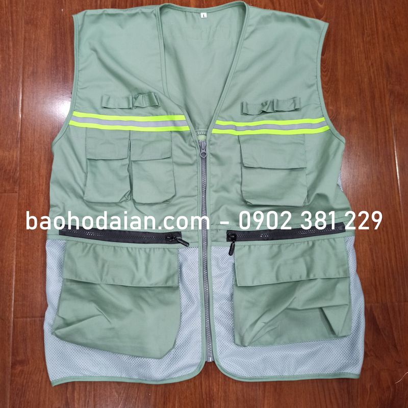Áo phản quang ghi lê 8 túi hộp màu xanh ngọc - hình thật