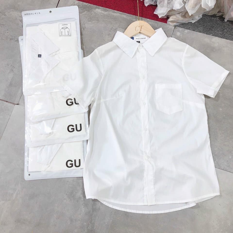 SOmivn: Sơ mi GU NGẮN TAY có túi, áo công sở, áo học sinh, đồng phục có 2 màu trắng và xanh chất liệu mềm mịn mát