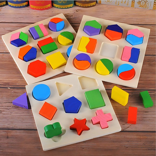 Đồ chơi gỗ giáo cụ Montessori combo 3 bảng lắp ghép hình khôi